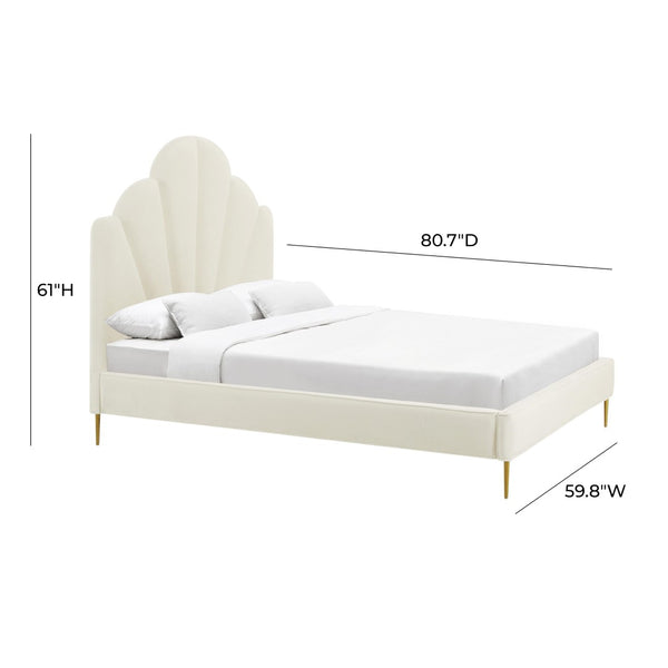 TOV Furniture Bianca Velvet Bed - Luxurious Cream Upholstery with Sculpted Headboard, Perfect for Modern Glam Decor TOV-B68362