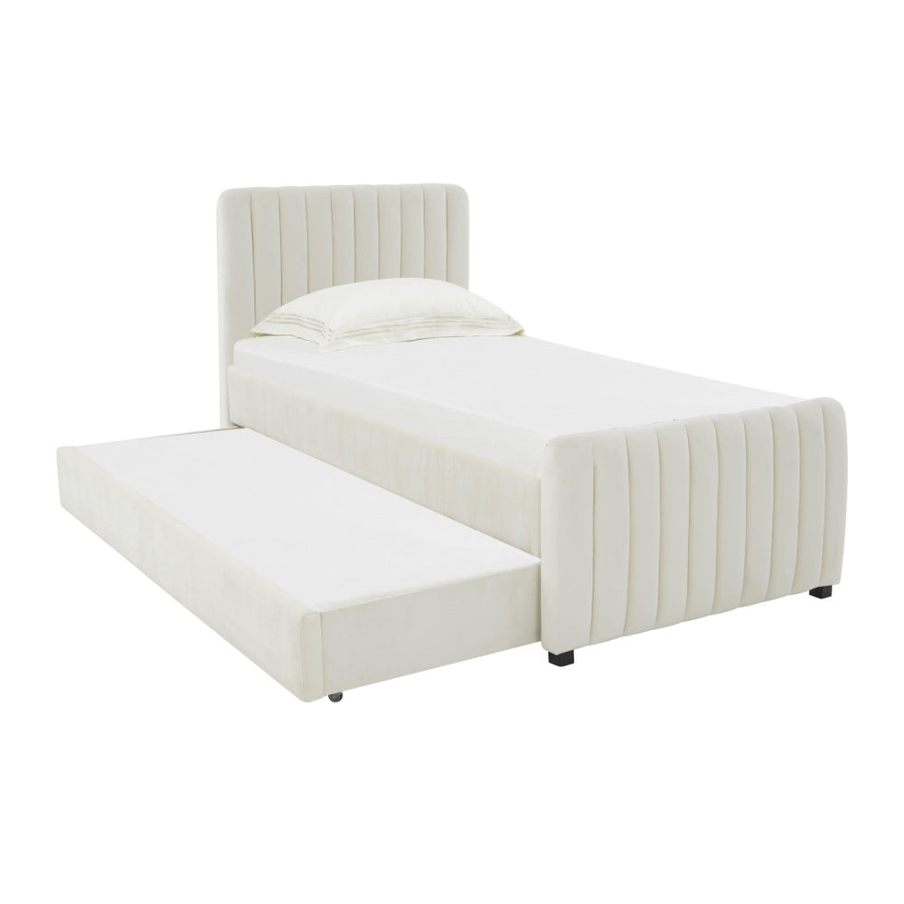 TOV Furniture Angela Velvet Trundle Bed - Glamorous Twin-Sized Sleep Solution with Stylish Functionality and Comfort Cream TOV-B68376