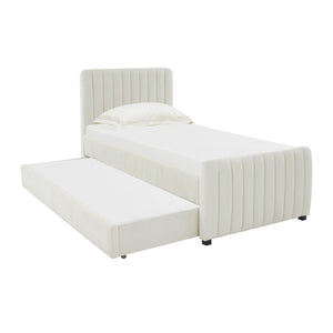 TOV Furniture Angela Velvet Trundle Bed - Glamorous Twin-Sized Sleep Solution with Stylish Functionality and Comfort Cream TOV-B68376