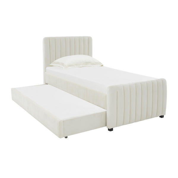 TOV Furniture Angela Velvet Trundle Bed - Glamorous Twin-Sized Sleep Solution with Stylish Functionality and Comfort Cream TOV-B68376