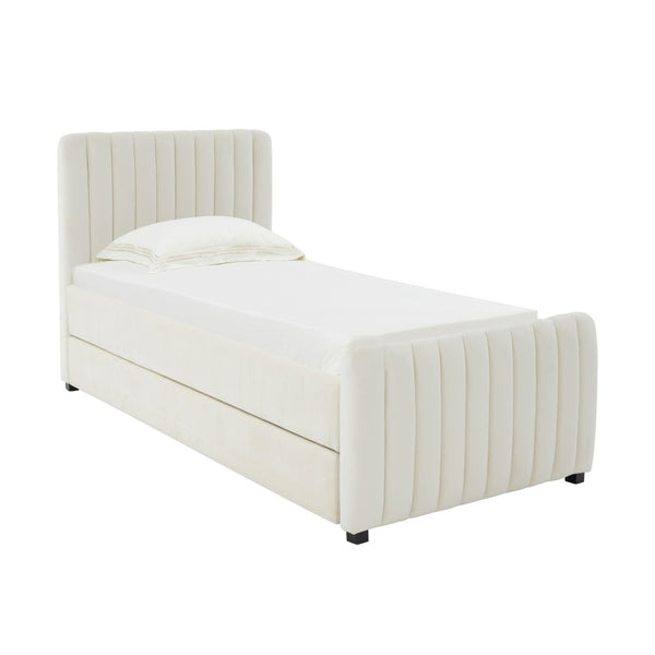 TOV Furniture Angela Velvet Trundle Bed - Glamorous Twin-Sized Sleep Solution with Stylish Functionality and Comfort Cream TOV-B68376