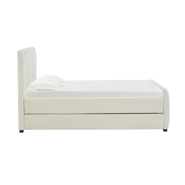 TOV Furniture Angela Velvet Trundle Bed - Glamorous Twin-Sized Sleep Solution with Stylish Functionality and Comfort Cream TOV-B68376
