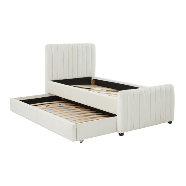 TOV Furniture Angela Velvet Trundle Bed - Glamorous Twin-Sized Sleep Solution with Stylish Functionality and Comfort Cream TOV-B68376