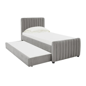 TOV Furniture Angela Velvet Trundle Bed - Glamorous Twin-Sized Sleep Solution with Stylish Functionality and Comfort Grey TOV-B68377