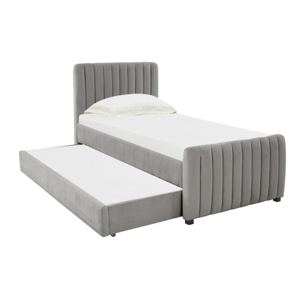 TOV Furniture Angela Velvet Trundle Bed - Glamorous Twin-Sized Sleep Solution with Stylish Functionality and Comfort Grey TOV-B68377