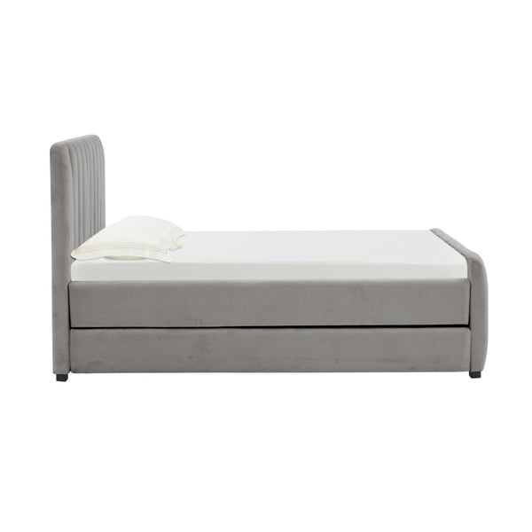 TOV Furniture Angela Velvet Trundle Bed - Glamorous Twin-Sized Sleep Solution with Stylish Functionality and Comfort Grey TOV-B68377