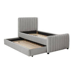 TOV Furniture Angela Velvet Trundle Bed - Glamorous Twin-Sized Sleep Solution with Stylish Functionality and Comfort Grey TOV-B68377