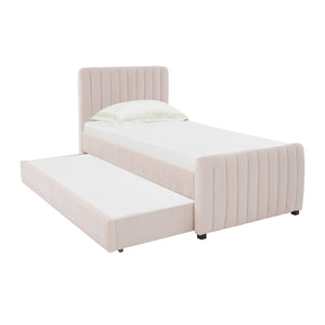 TOV Furniture Angela Velvet Trundle Bed - Glamorous Twin-Sized Sleep Solution with Stylish Functionality and Comfort Blush TOV-B68378