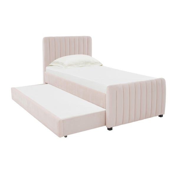 TOV Furniture Angela Velvet Trundle Bed - Glamorous Twin-Sized Sleep Solution with Stylish Functionality and Comfort Blush TOV-B68378