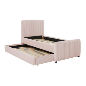 TOV Furniture Angela Velvet Trundle Bed - Glamorous Twin-Sized Sleep Solution with Stylish Functionality and Comfort Blush TOV-B68378