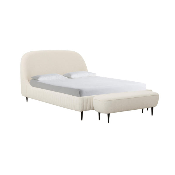 TOV Furniture Denise Cream Boucle Bed - Modern Upholstered Centerpiece with Channel Tufting and Sturdy Iron Legs Queen TOV-B68690