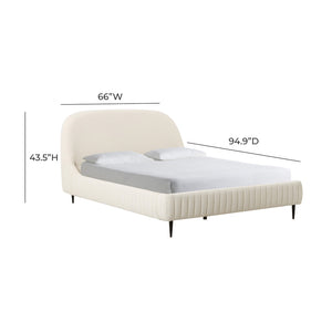 TOV Furniture Denise Cream Boucle Bed - Modern Upholstered Centerpiece with Channel Tufting and Sturdy Iron Legs Queen TOV-B68690