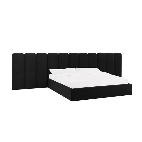 Palani Black Velvet Queen Bed with Wings TOV-B68745-WINGS TOV Furniture