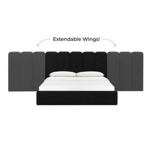 Palani Black Velvet Queen Bed with Wings TOV-B68745-WINGS TOV Furniture