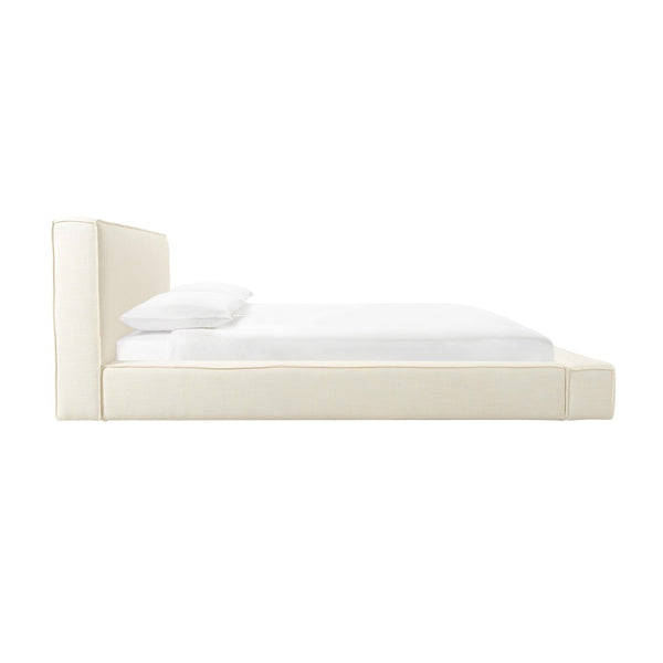TOV Furniture Olafur Upholstered Bed - Modern Linen Design with Soft Cushions and Mid-Century Style for Comfort Cream / Queen TOV-B68822