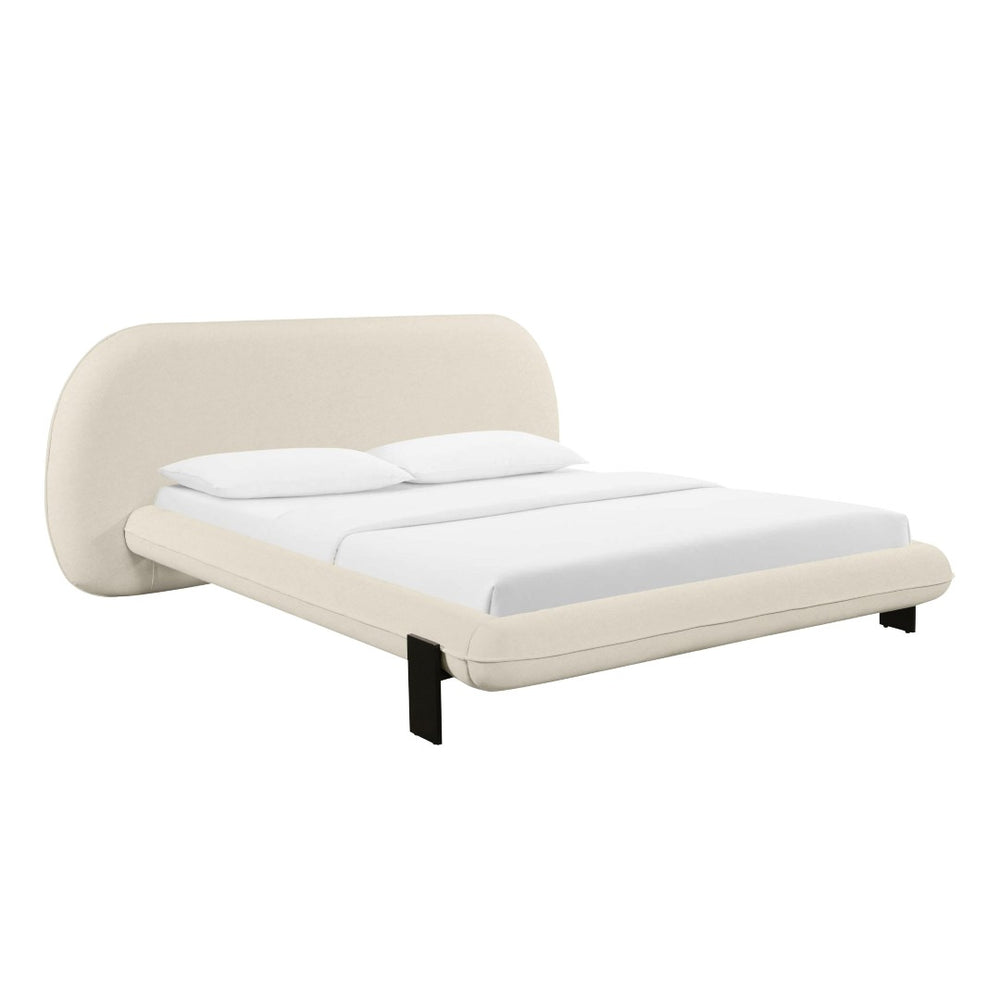 TOV Furniture Ophelia Cream Faux Wool Bed - Plush Mid-Century Design with Oversized Headboard for Cozy Luxury Queen TOV-B68945