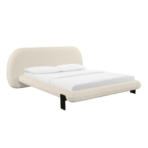TOV Furniture Ophelia Cream Faux Wool Bed - Plush Mid-Century Design with Oversized Headboard for Cozy Luxury Queen TOV-B68945