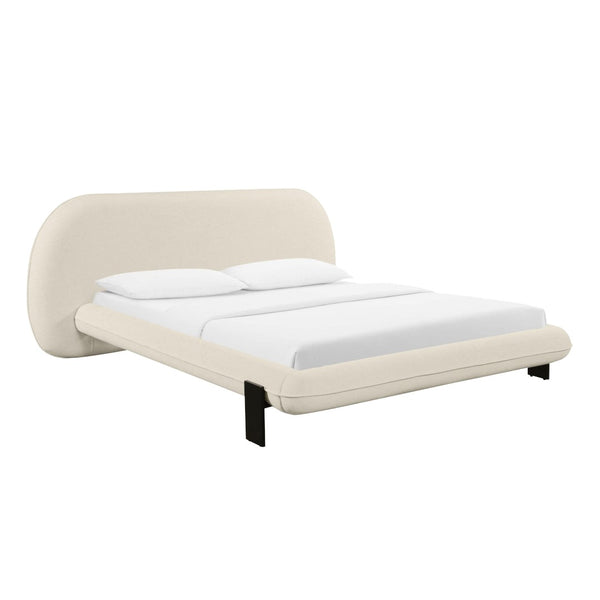 TOV Furniture Ophelia Cream Faux Wool Bed - Plush Mid-Century Design with Oversized Headboard for Cozy Luxury Queen TOV-B68945