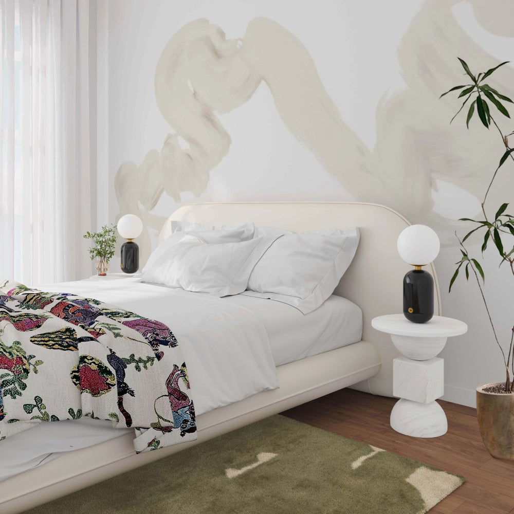 TOV Furniture Ophelia Cream Faux Wool Bed - Plush Mid-Century Design with Oversized Headboard for Cozy Luxury Queen TOV-B68945