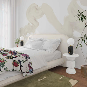 TOV Furniture Ophelia Cream Faux Wool Bed - Plush Mid-Century Design with Oversized Headboard for Cozy Luxury Queen TOV-B68945