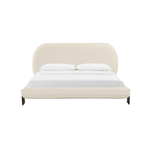 TOV Furniture Ophelia Cream Faux Wool Bed - Plush Mid-Century Design with Oversized Headboard for Cozy Luxury Queen TOV-B68945