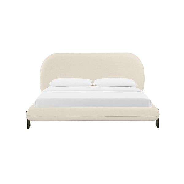 TOV Furniture Ophelia Cream Faux Wool Bed - Plush Mid-Century Design with Oversized Headboard for Cozy Luxury Queen TOV-B68945