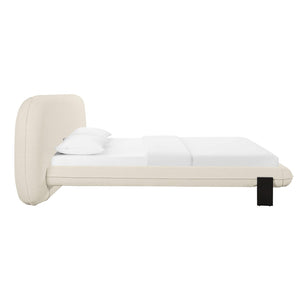 TOV Furniture Ophelia Cream Faux Wool Bed - Plush Mid-Century Design with Oversized Headboard for Cozy Luxury Queen TOV-B68945