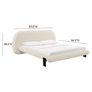 TOV Furniture Ophelia Cream Faux Wool Bed - Plush Mid-Century Design with Oversized Headboard for Cozy Luxury Queen TOV-B68945