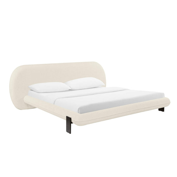 TOV Furniture Ophelia Cream Faux Wool Bed - Plush Mid-Century Design with Oversized Headboard for Cozy Luxury King TOV-B68946