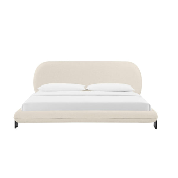 TOV Furniture Ophelia Cream Faux Wool Bed - Plush Mid-Century Design with Oversized Headboard for Cozy Luxury King TOV-B68946