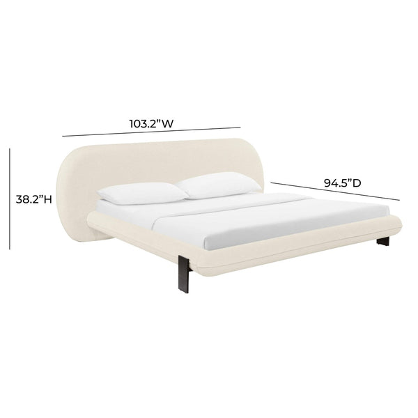 TOV Furniture Ophelia Cream Faux Wool Bed - Plush Mid-Century Design with Oversized Headboard for Cozy Luxury King TOV-B68946