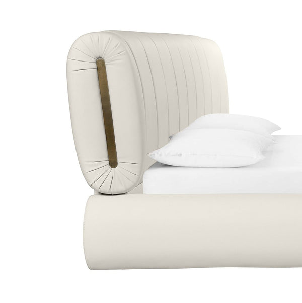 TOV Furniture Karol Cream Performance Vegan Leather Bed - Luxurious Italian Design with Durable Comfort & Style Queen TOV-B68947