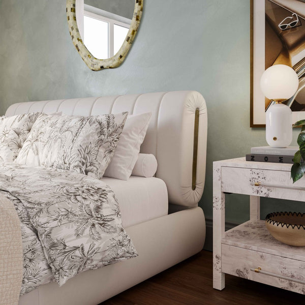 TOV Furniture Karol Cream Performance Vegan Leather Bed - Luxurious Italian Design with Durable Comfort & Style King TOV-B68948