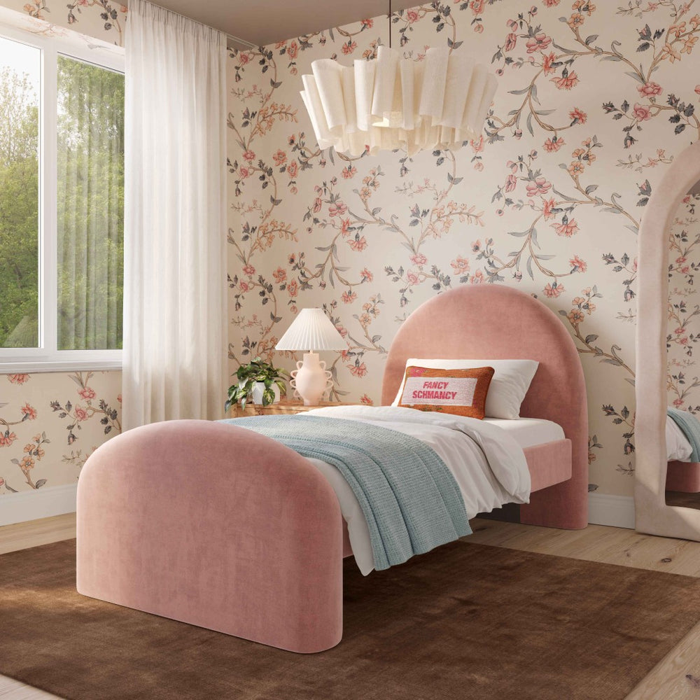 TOV Furniture Moon Rose Upcycled Chenille Twin Bed - Elegant Eco-Friendly Design with Trundle & Vintage Glamour TOV-B69112