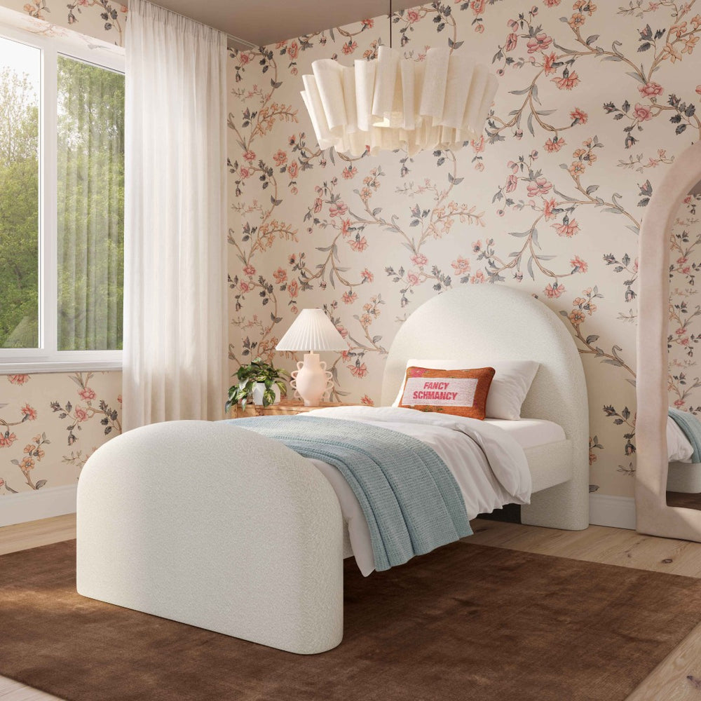 TOV Furniture Moon Cream Boucle Twin Bed - Elegant Art Deco Style with Optional Trundle for Modern & Vintage Spaces TOV-B69110