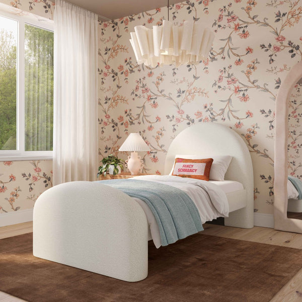 TOV Furniture Moon Cream Boucle Twin Bed - Elegant Art Deco Style with Optional Trundle for Modern & Vintage Spaces TOV-B69110