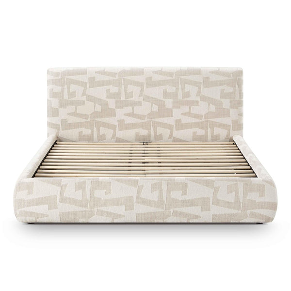 TOV Furniture Isla Cream Jacquard Pattern Bed – Luxurious Comfort with Plush Headboard for a Serene Bedroom Retreat Queen TOV-B69120