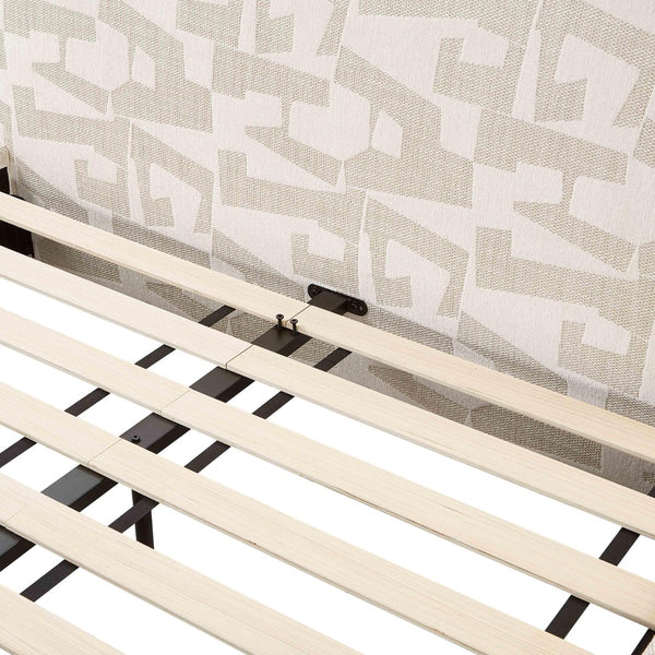 TOV Furniture Isla Cream Jacquard Pattern Bed – Luxurious Comfort with Plush Headboard for a Serene Bedroom Retreat Queen TOV-B69120