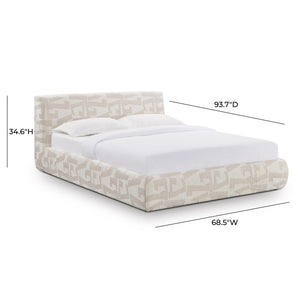 TOV Furniture Isla Cream Jacquard Pattern Bed – Luxurious Comfort with Plush Headboard for a Serene Bedroom Retreat Queen TOV-B69120