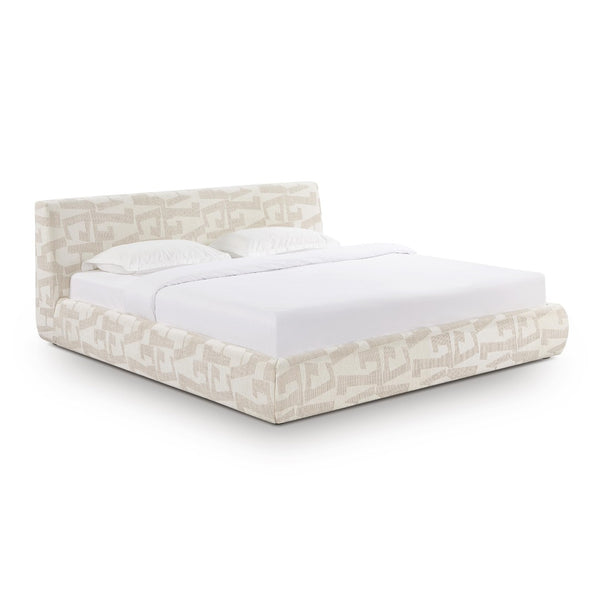 TOV Furniture Isla Cream Jacquard Pattern Bed – Luxurious Comfort with Plush Headboard for a Serene Bedroom Retreat King TOV-B69121