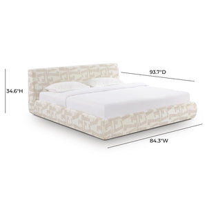 TOV Furniture Isla Cream Jacquard Pattern Bed – Luxurious Comfort with Plush Headboard for a Serene Bedroom Retreat King TOV-B69121