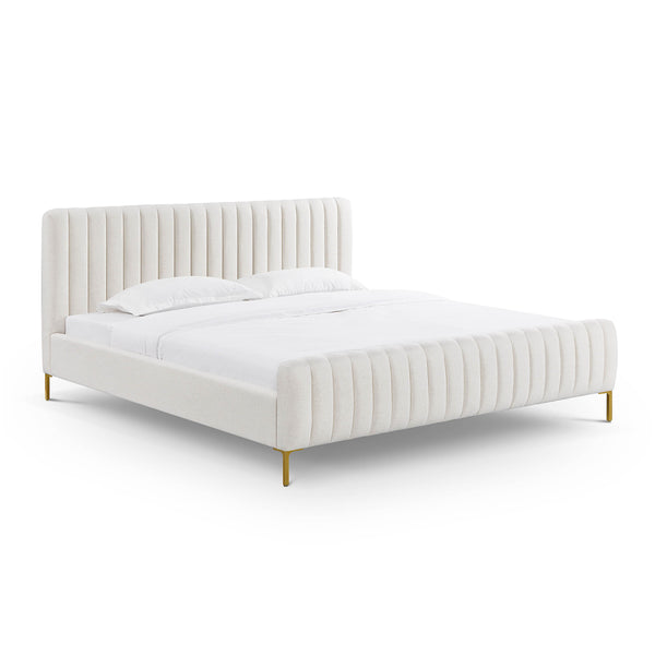Tov Furniture Angela Glamorous Upcycled Linen King Bed With Channel Tufting And Chic Gold Legs For Stylish Dreams Natural Mdf,Recycled Fabric,Stainless Steel Tov-b69254