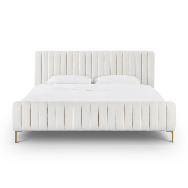 Tov Furniture Angela Glamorous Upcycled Linen King Bed With Channel Tufting And Chic Gold Legs For Stylish Dreams Natural Mdf,Recycled Fabric,Stainless Steel Tov-b69254