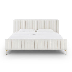 TOV Furniture Angela Upcycled Linen Bed – Luxurious Eco-Conscious Design with Channel-Tufted Headboard & Gold Legs Natural / King TOV-B69254