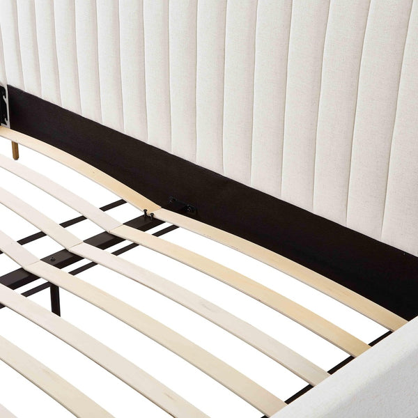 TOV Furniture Angela Upcycled Linen Bed – Luxurious Eco-Conscious Design with Channel-Tufted Headboard & Gold Legs Natural / King TOV-B69254