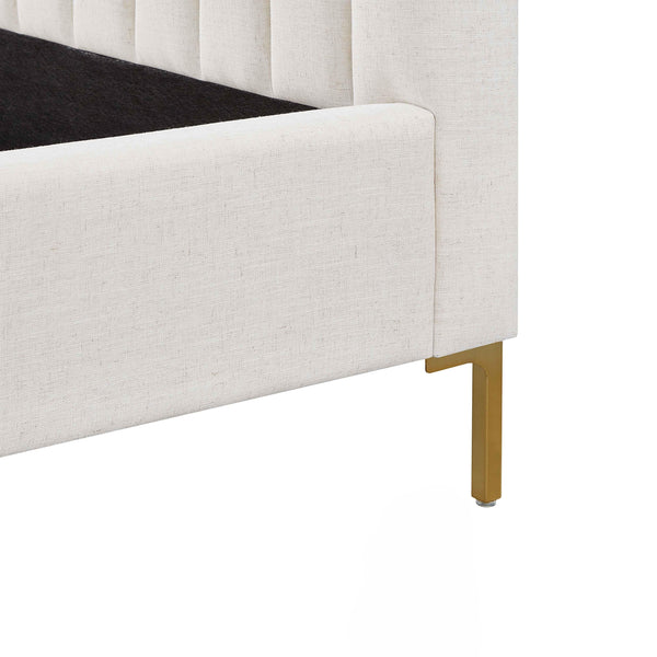 Tov Furniture Angela Glamorous Upcycled Linen King Bed With Channel Tufting And Chic Gold Legs For Stylish Dreams Natural Mdf,Recycled Fabric,Stainless Steel Tov-b69254