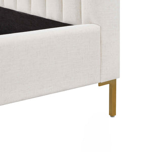 TOV Furniture Angela Upcycled Linen Bed – Luxurious Eco-Conscious Design with Channel-Tufted Headboard & Gold Legs Natural / King TOV-B69254