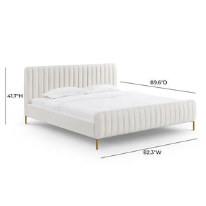 TOV Furniture Angela Upcycled Linen Bed – Luxurious Eco-Conscious Design with Channel-Tufted Headboard & Gold Legs Natural / King TOV-B69254
