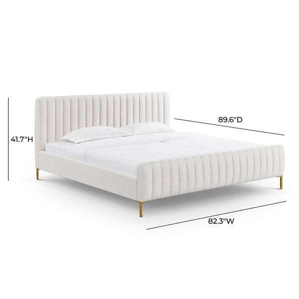 TOV Furniture Angela Upcycled Linen Bed – Luxurious Eco-Conscious Design with Channel-Tufted Headboard & Gold Legs Natural / King TOV-B69254