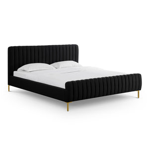 TOV Furniture Angela Upcycled Linen Bed – Luxurious Eco-Conscious Design with Channel-Tufted Headboard & Gold Legs Black / King TOV-B69255